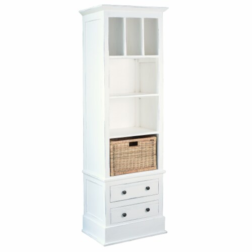 Tall white china shop cabinet