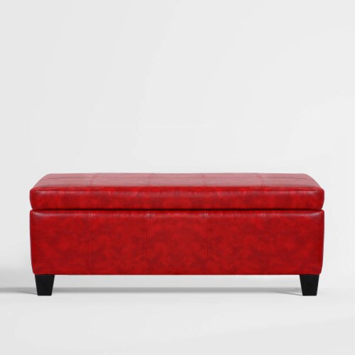 Red leather storage ottoman hotsell