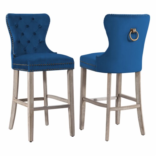 WestinTrends 29 Tufted Velvet Bar Stool Set of 2 Antique Gray Royal Blue 1 Set Baker s