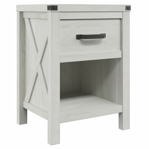 HomeFare Modern Farmhouse Nightstand in White Weathered Wood 1