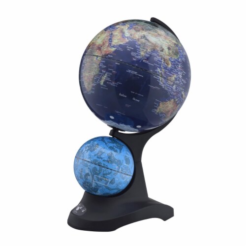 HomeRoots 468308 18 in. Black & Navy Polyresin Dual Globe, Blue & Black Perspective: front