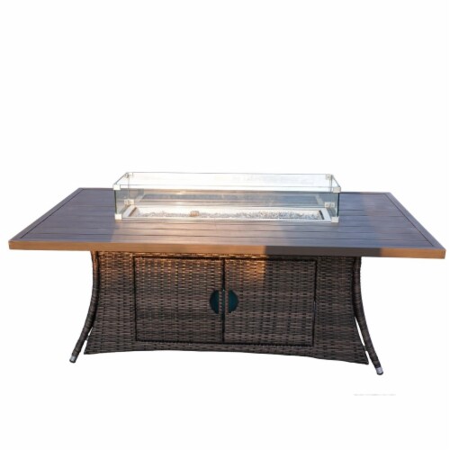 Brown Wicker Outdoor Patio Gas Fire Pit Table Brown Wicker Outdoor Patio Gas Fire Pit Table