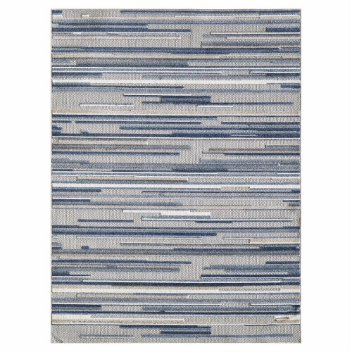 7' x 9' Blue and Gray Striped Indoor Outdoor Area Rug 7' x 9' Blue and Gray Striped Indoor Outdoor Area Rug