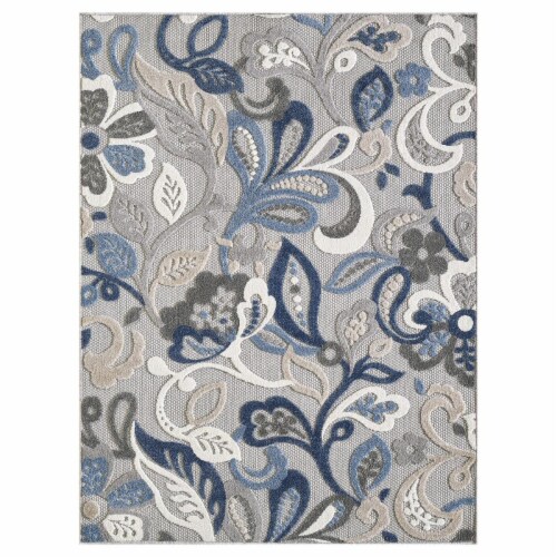 3' X 5' Blue and Gray Damask Indoor Outdoor Area Rug 3' X 5' Blue and Gray Damask Indoor Outdoor Area Rug