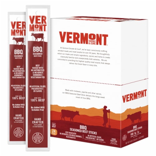 Vermont Smoke & Cure BBQ Seasoned Beef 1oz Jerky Stick 24ct carton Perspective: front