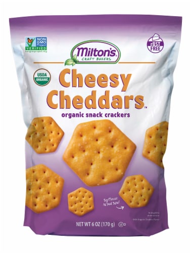 Milton's Craft Bakers Organic Cheesy Cheddar Crackers Perspective: front