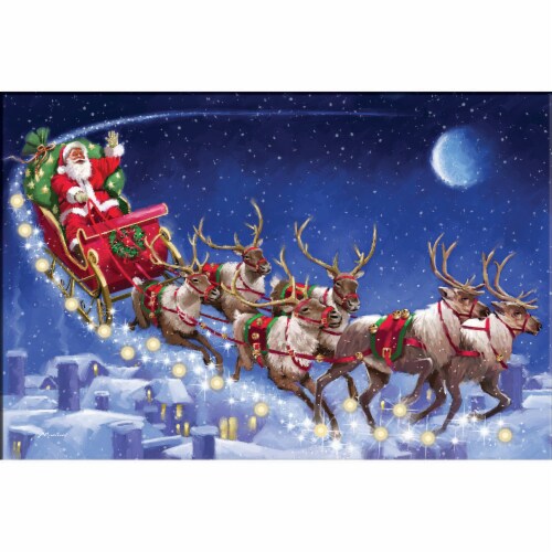 New View Santa's Reindeer Christmas Lighted Canvas Perspective: front