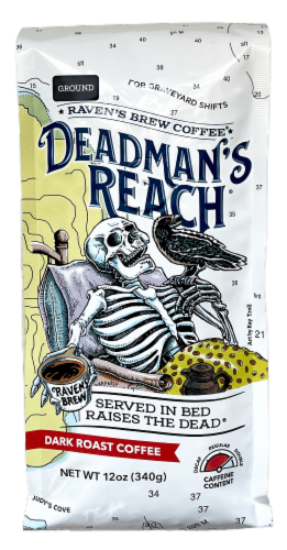 Raven's Brew Deadman's Reach Dark Roast Ground Coffee Perspective: front