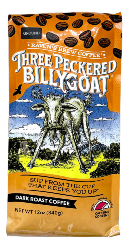 Raven's Brew Coffee® Three Peckered Billy Goat® Dark Roast Ground Coffee Perspective: front
