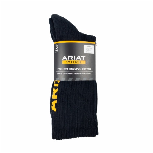 Ariat Work Black Premium Ringspun Cotton Crew Socks - Large Perspective: front