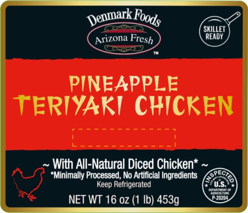 Denmark Foods Arizona Fresh™ Pineapple Teriyaki Seasoned Diced Chicken Breast Perspective: front