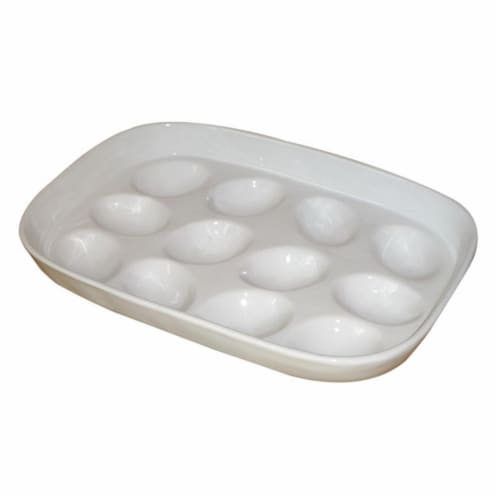 KitchenWorthy Glazed White Stoneware Egg Tray Perspective: front