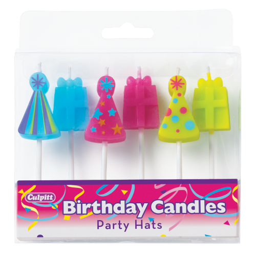 Culpitt Party Hat & Present Shapes Cake Candles Perspective: front