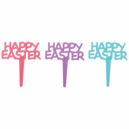 DecoPac Happy Easter Cake Decorations - Pink/Teal/Purple Perspective: front