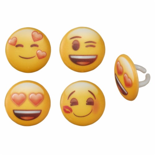 DecoPac Assorted Emoji Heart Ring Cake Decorations Perspective: front