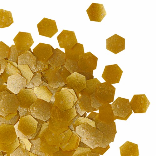 DecoPac Gold Hexagon Edible Glitter Cake Decorations Perspective: front