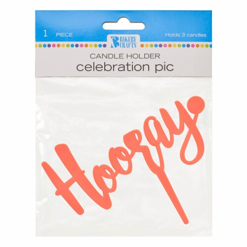 DecoPac Bakery Crafts Celebration Pic Hooray Candle Holder - Orange Perspective: front