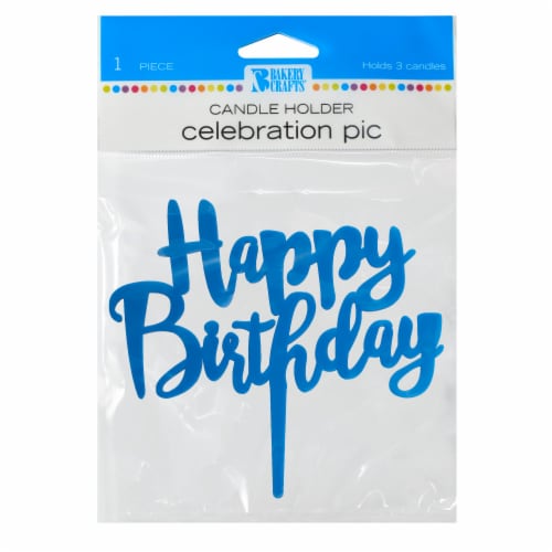 Bakery Crafts Blue Happy Birthday Celebration Pic Candle Holder Perspective: front