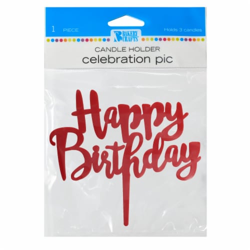 Bakery Crafts Red Happy Birthday Celebration Pic Candle Holder Perspective: front