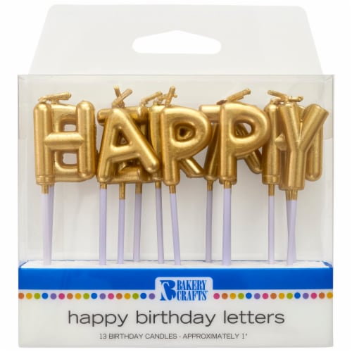 DecoPac Bakery Crafts Gold Happy Birthday Letter Candles Perspective: front