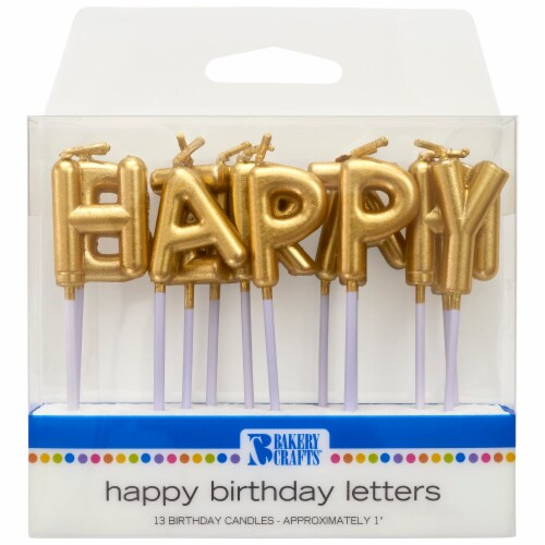 DecoPac Bakery Crafts Gold Happy Birthday Letter Candles Perspective: front
