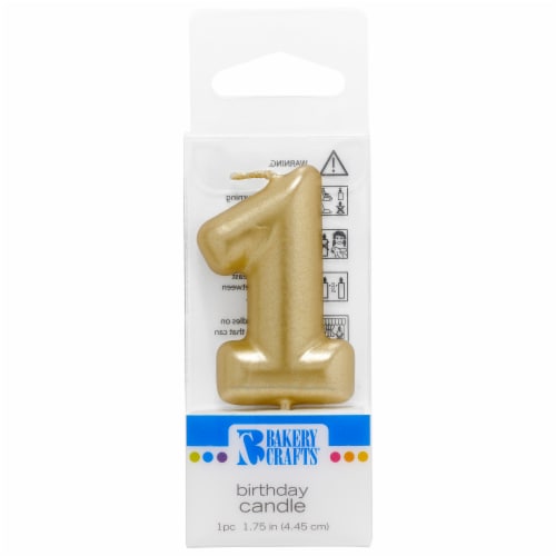 Bakery Crafts Gold Numeral One Birthday Candle Perspective: front