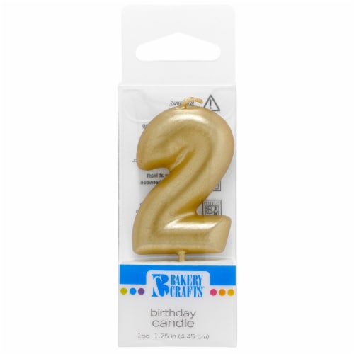 Bakery Crafts Gold Numeral Two Birthday Candle Perspective: front