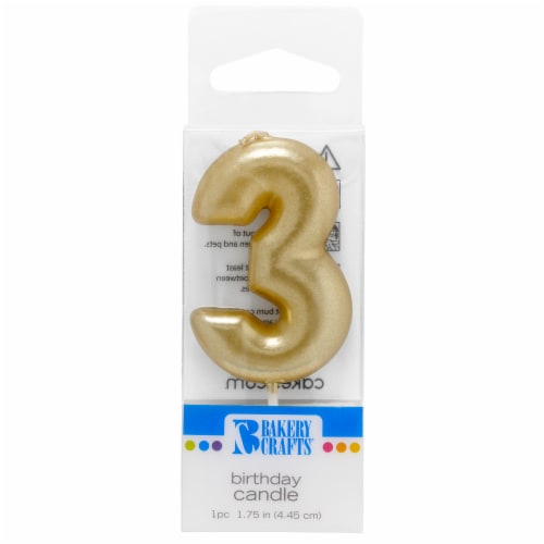 Bakery Crafts Gold Numeral Three Birthday Candle Perspective: front