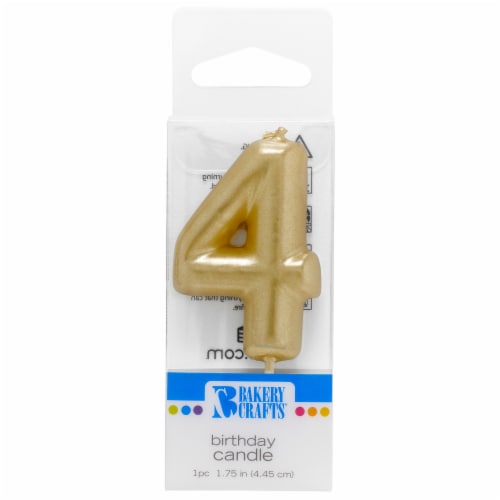 Bakery Crafts Gold Numeral Four Birthday Candle Perspective: front