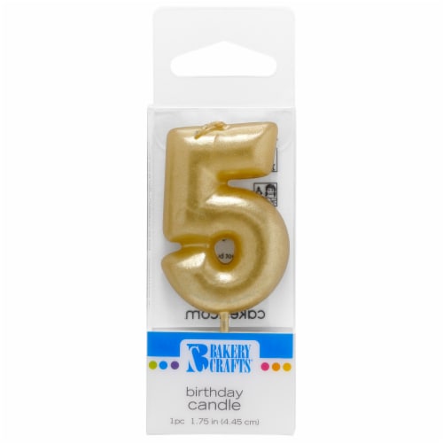 Bakery Crafts Gold Numeral Five Birthday Candle Perspective: front