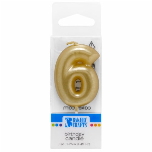 Bakery Crafts Gold Numeral Six Birthday Candle Perspective: front