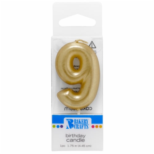 Bakery Crafts Gold Numeral Nine Birthday Candle Perspective: front