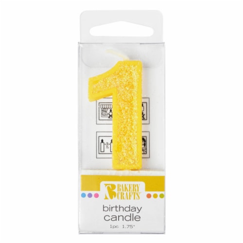 Bakery Crafts Glitter Yellow 1 Birthday Candle Perspective: front