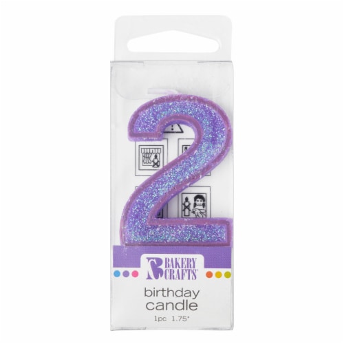 Bakery crafts Glitter Purple 2 Birthday Candle Perspective: front