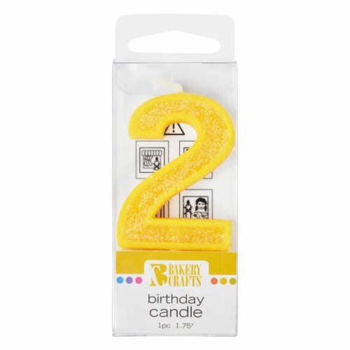 Bakery Crafts Glitter Yellow 2 Birthday Candle Perspective: front
