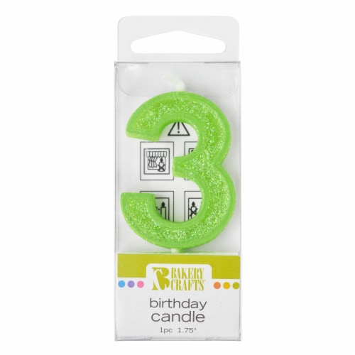 Bakery Crafts Glitter Green 3 Birthday Candle Perspective: front