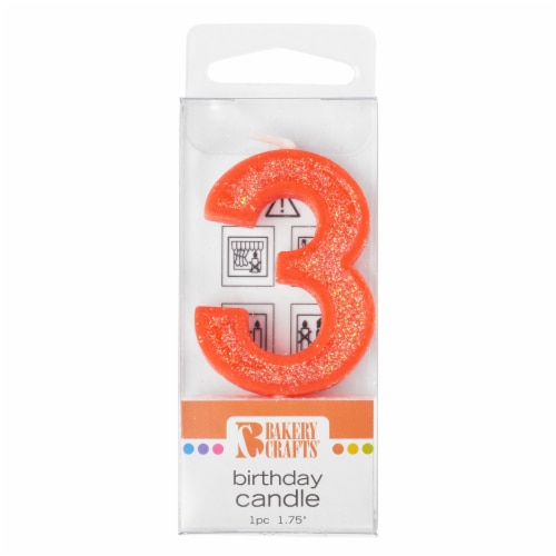 Bakery Crafts Glitter Orange 3 Birthday Candle Perspective: front