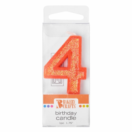 Bakery Crafts Glitter Orange 4 Birthday Candle Perspective: front