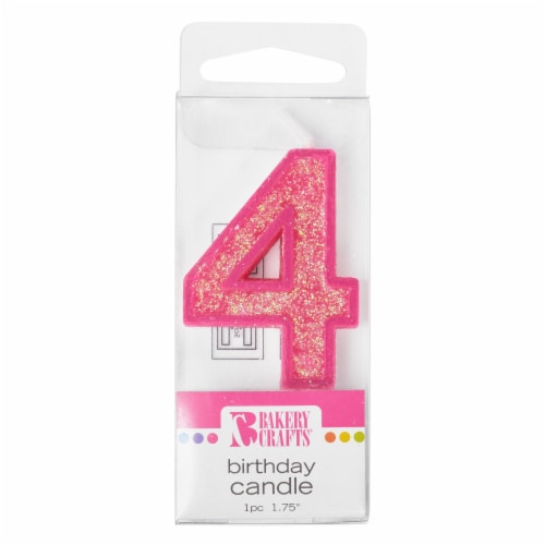 Bakery Crafts Glitter Pink 4 Birthday Candle Perspective: front