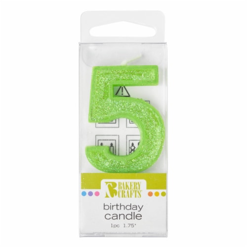 Bakery Crafts Green 5 Birthday Candle Perspective: front