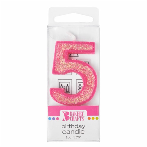 Bakery Crafts Glitter Pink 5 Birthday Candle Perspective: front