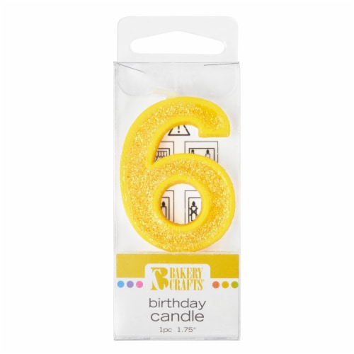 Bakery Crafts Glitter Yellow 6 Birthday Candle Perspective: front