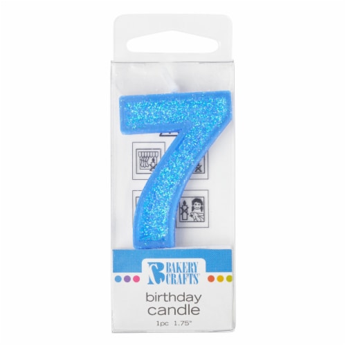 Bakery Crafts Glitter Blue 7 Birthday Candle Perspective: front