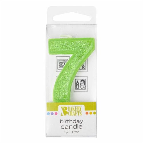 Bakery Crafts Glitter Green 7 Birthday Candle Perspective: front