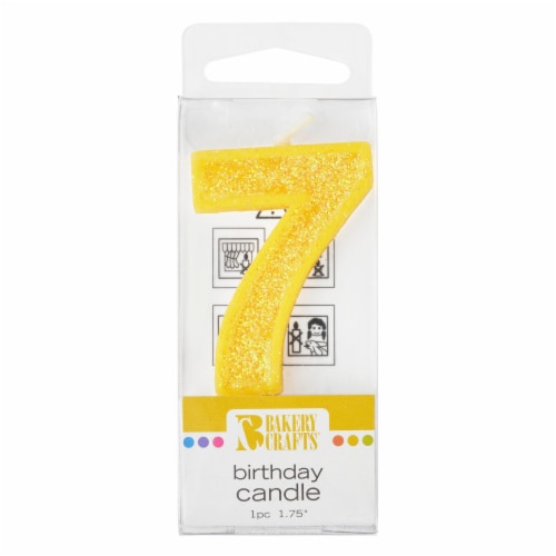 Bakery Crafts Glitter Yellow 7 Birthday Candle Perspective: front