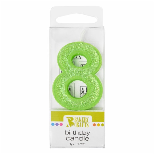 Bakery Crafts Glitter Green 8 Birthday Candle Perspective: front
