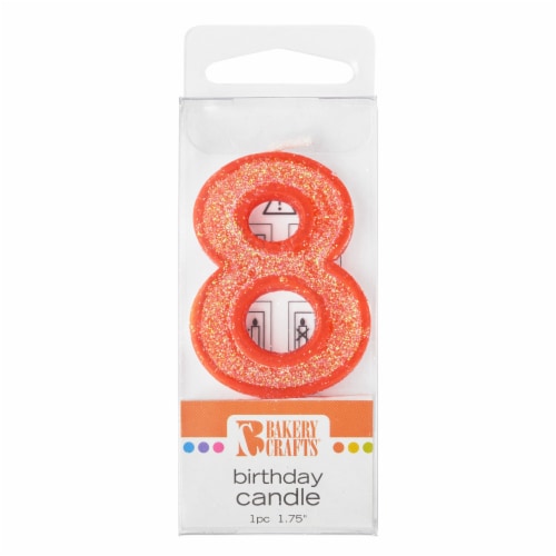 Bakery Crafts Glitter Orange 8 Birthday Candle Perspective: front