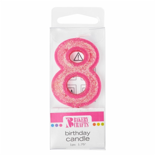 Bakery Crafts Glitter Pink 8 Birthday Candle Perspective: front