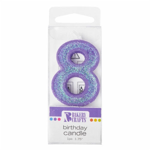 Bakery Crafts Glitter Purple 8 Birthday Candle Perspective: front