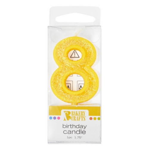 Bakery Crafts Glitter Yellow 8 Birthday Candle Perspective: front